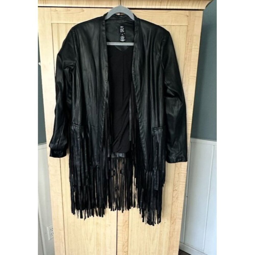 Vakko INC Women Black Faux Leather Fringe Suede Boho Moto Jacket, Size Medium